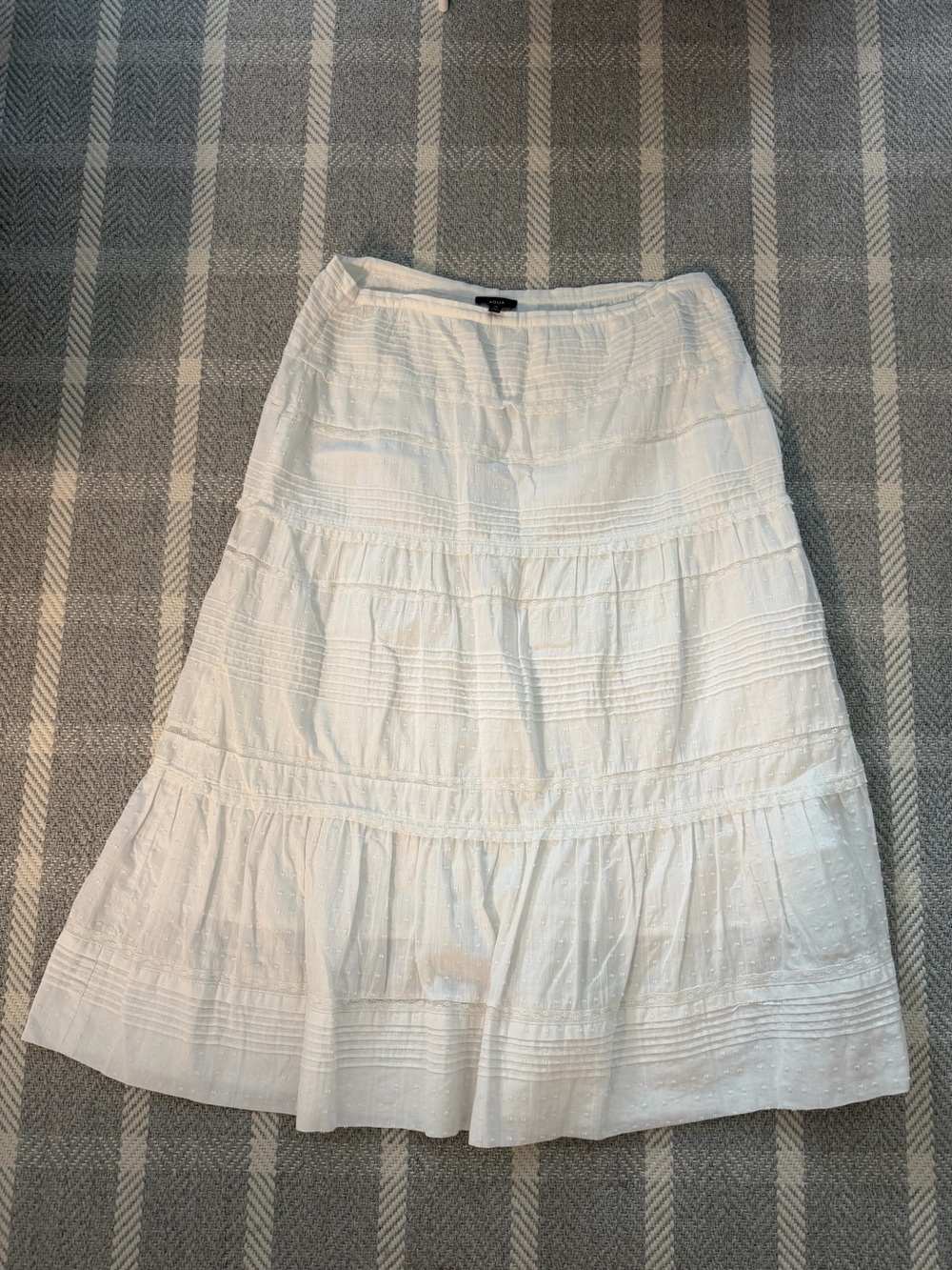 Aqua White Tiered Midi Skirt